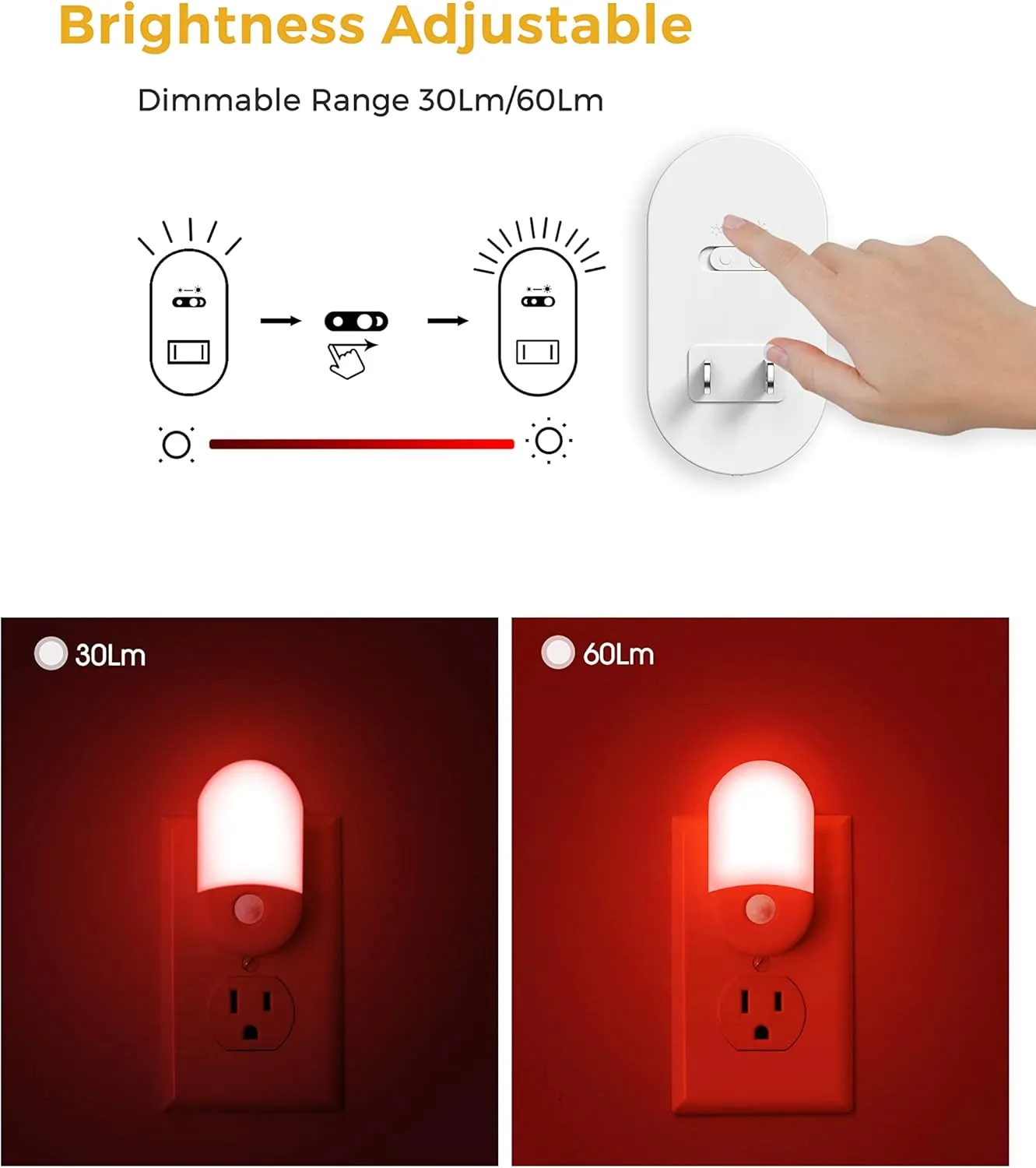 L LOHAS LED Red Night Light Plug in, Motion Sensor Night Light for Kids, 30/60LM, Red Nightlight, Motion Activated Night Lights for Bathroom, Hallway, Holiday Christmas Decoration, 2 Pack