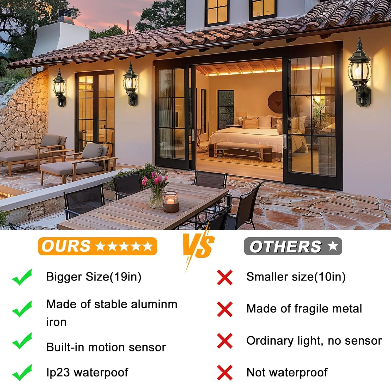 Lamomo Motion Sensor Outdoor Wall Lights,Dusk to Dawn Exterior Porch Light Wall Mount,Large Outdoor Light Fixture for House, 100% Anti-Rust Aluminum Waterproof Sconce Light for Patio Garage