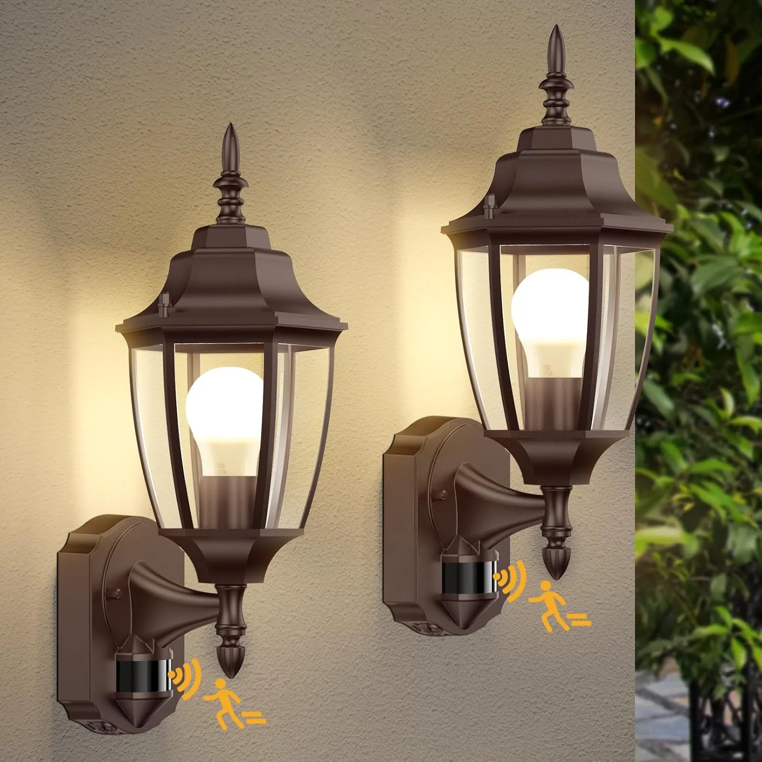 Lamomo Outdoor Wall Sconce, 2 Pack Dusk to Dawn Motion Sensor Bronze Outdoor Light Fixtures Wall Mounted, Exterior Aluminum Waterproof Porch Lights for Patio Front Door Garage