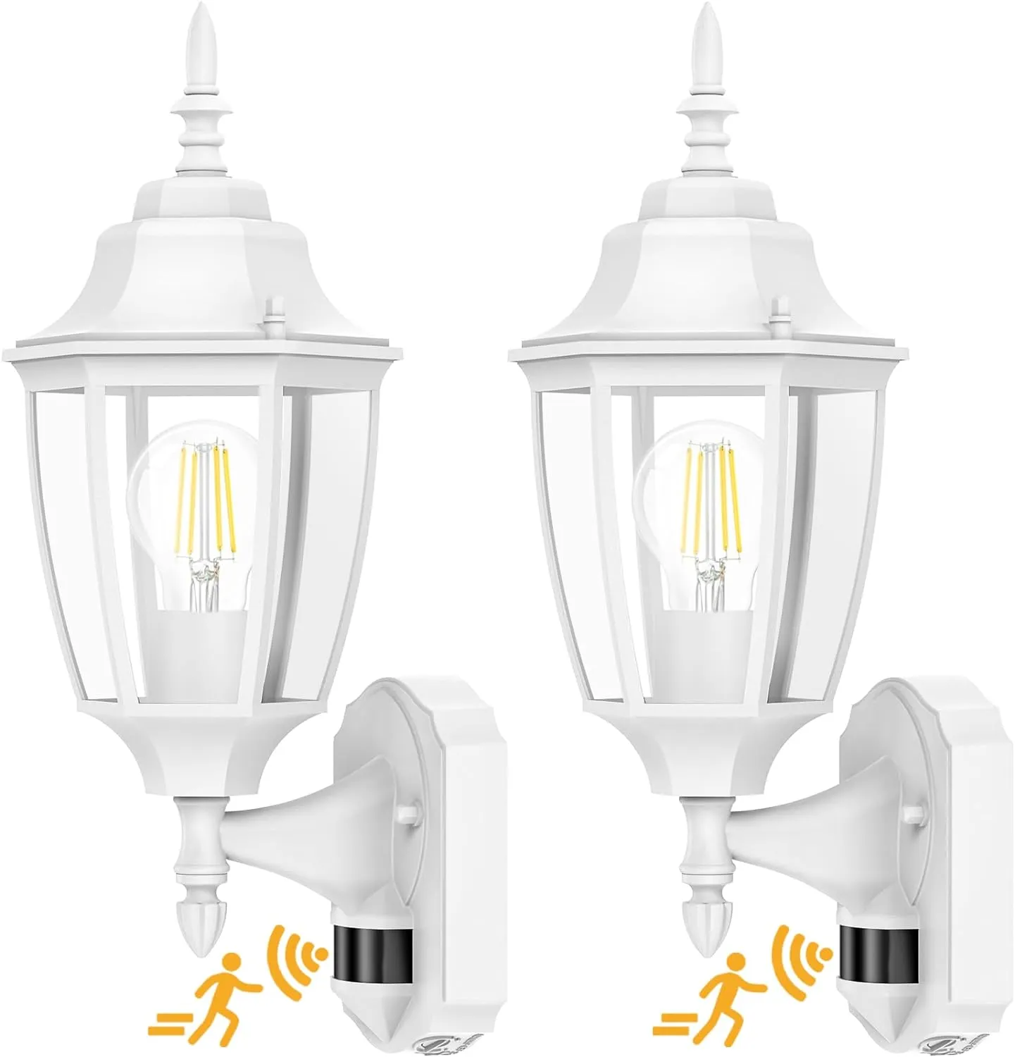 Lamomo Outdoor Wall Sconce, 2 Pack Dusk to Dawn Motion Sensor Light Fixtures, Exterior Aluminum Waterproof Porch Lights for Patio Front Door Garage- White