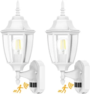 Lamomo Outdoor Wall Sconce, 2 Pack Dusk to Dawn Motion Sensor Light Fixtures, Exterior Aluminum Waterproof Porch Lights for Patio Front Door Garage- White