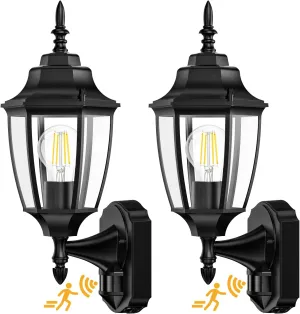 Lamomo Outdoor Wall Sconce, 2 Pack Dusk to Dawn Motion Sensor Light Fixtures, Exterior Aluminum Waterproof Porch Lights for Patio Front Door Garage