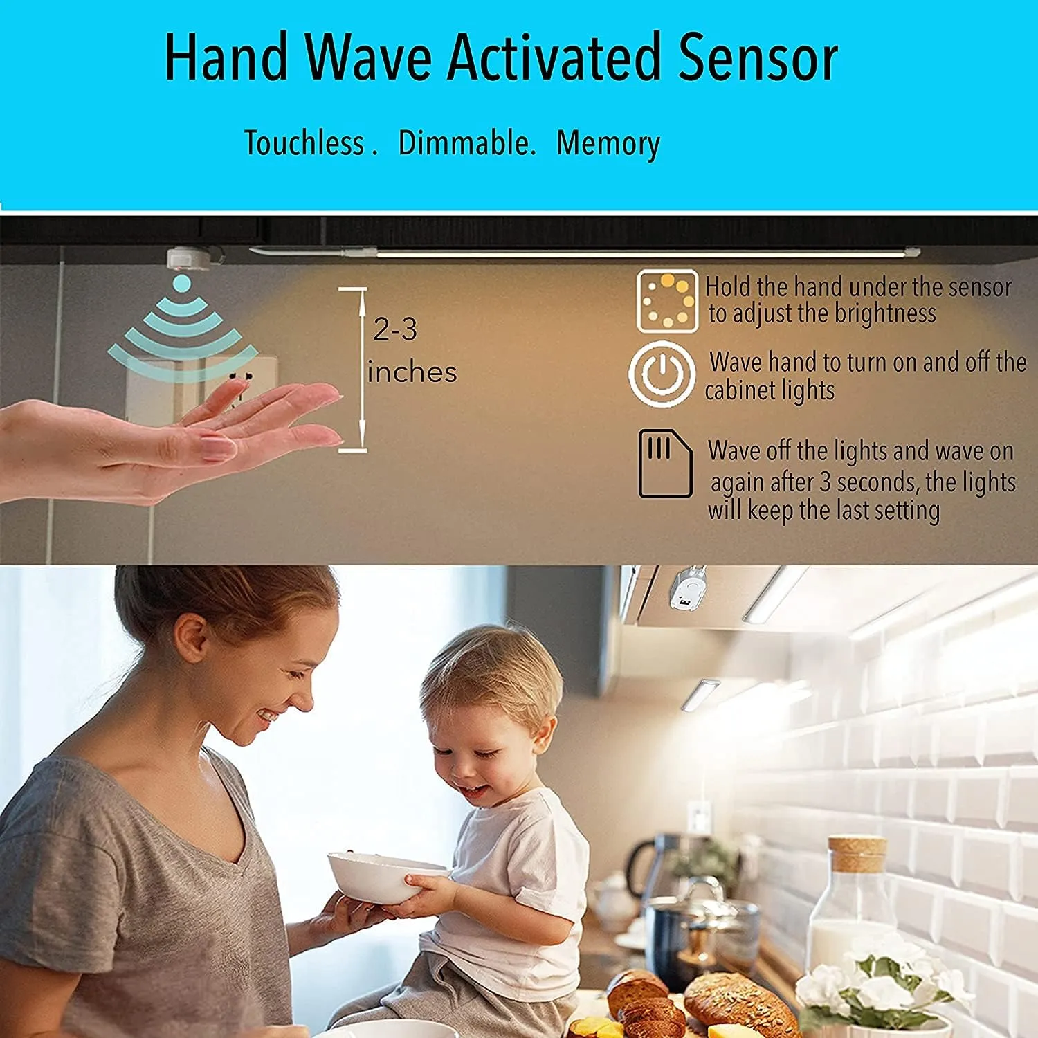 LAMPAOUS LED Above Sink Light Fixture With Manual Sensor, Touchless and Dimmable Plug-in Bar for Kitchen (1-Bar Kit 20" Warm White)