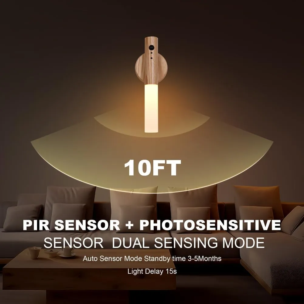 LANDGOO RGB Motion Sensor Night Light, Color Changing Atmosphere Lamp, Battery Powered Rechargeable LED Wood Wall Sconce for Home Party Lighting (RGB Ash Wood 2PCS)