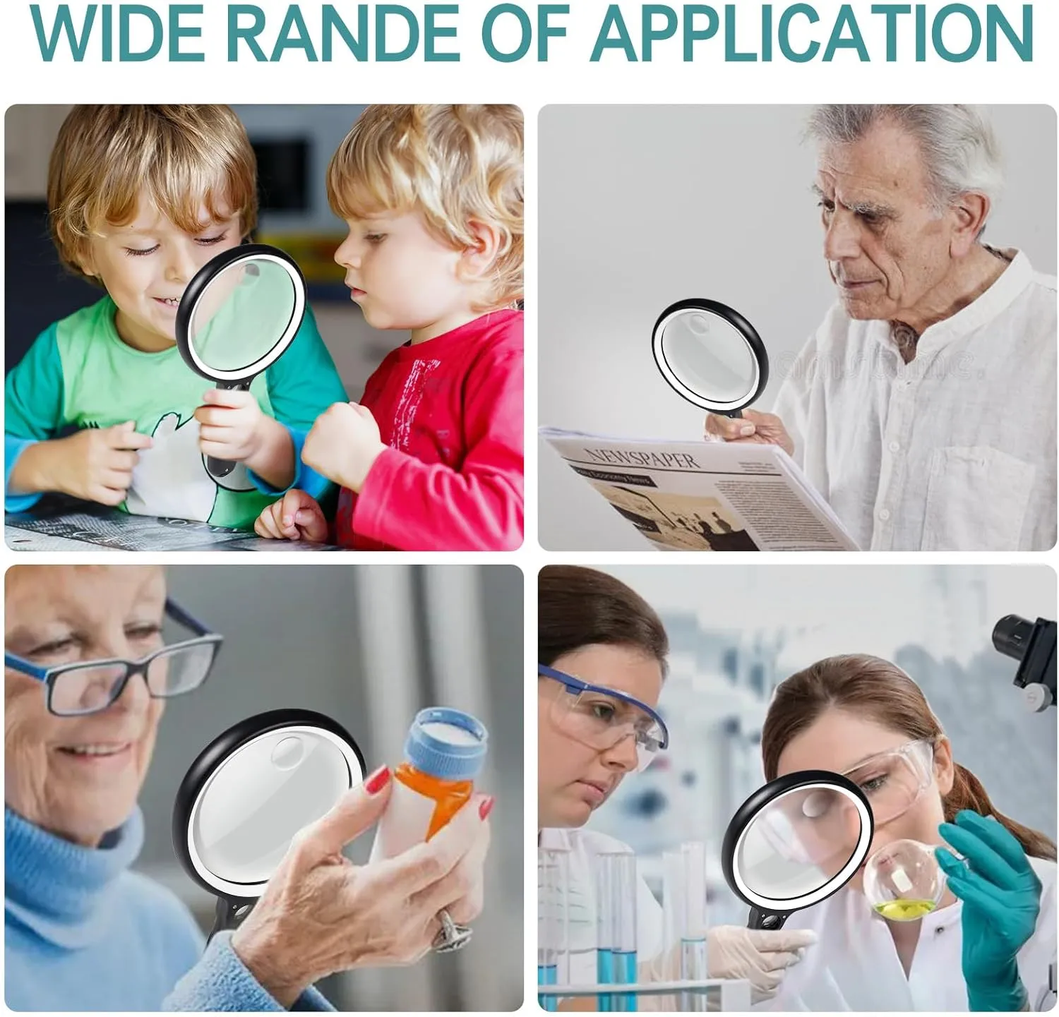 Large Magnifying Glass with 37 LED Light, 10X 20X 45X Handheld Illuminated Lighted Magnifier with 3 Light Modes Rechargeable Magnifying Glass for Seniors Reading, Inspection (Black & White)