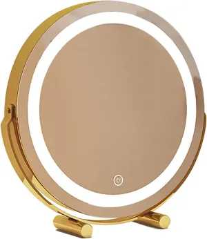 Large Vanity Mirror with Lights Lighted Makeup Mirror Φ30/40/45/50cm Round Mirror with Smart Control Touch for Dressing Room & Bedroom Tabletop Metal Frame (Color : Gold, Size : 15.7"X17.3")