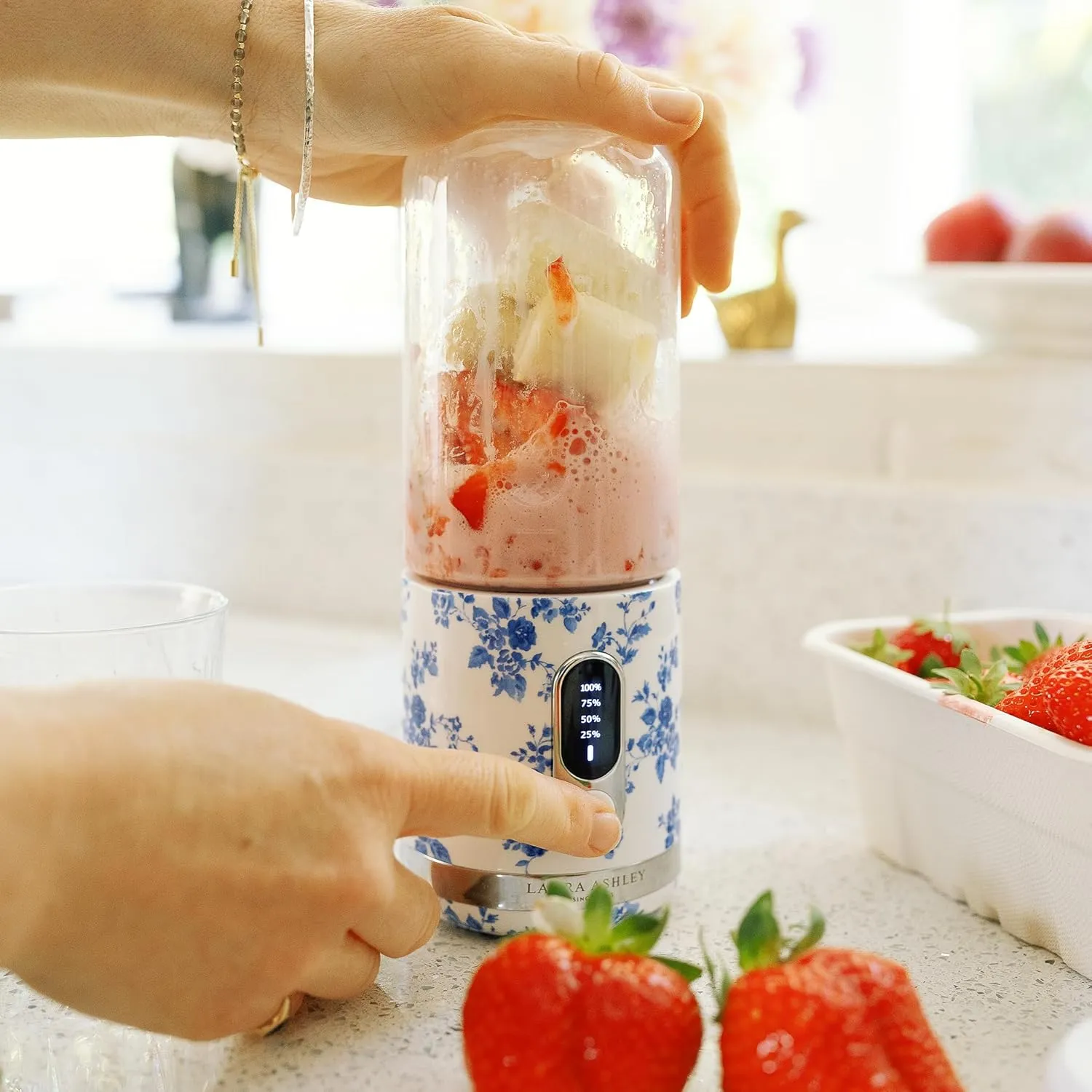 Laura Ashley Portable Blender by VQ - Compact, Powerful & Easy to Use USB Rechargeable Mini Blender for Smoothies and Shakes With 450 mL Bottle - for Kitchen/Gym/Travel