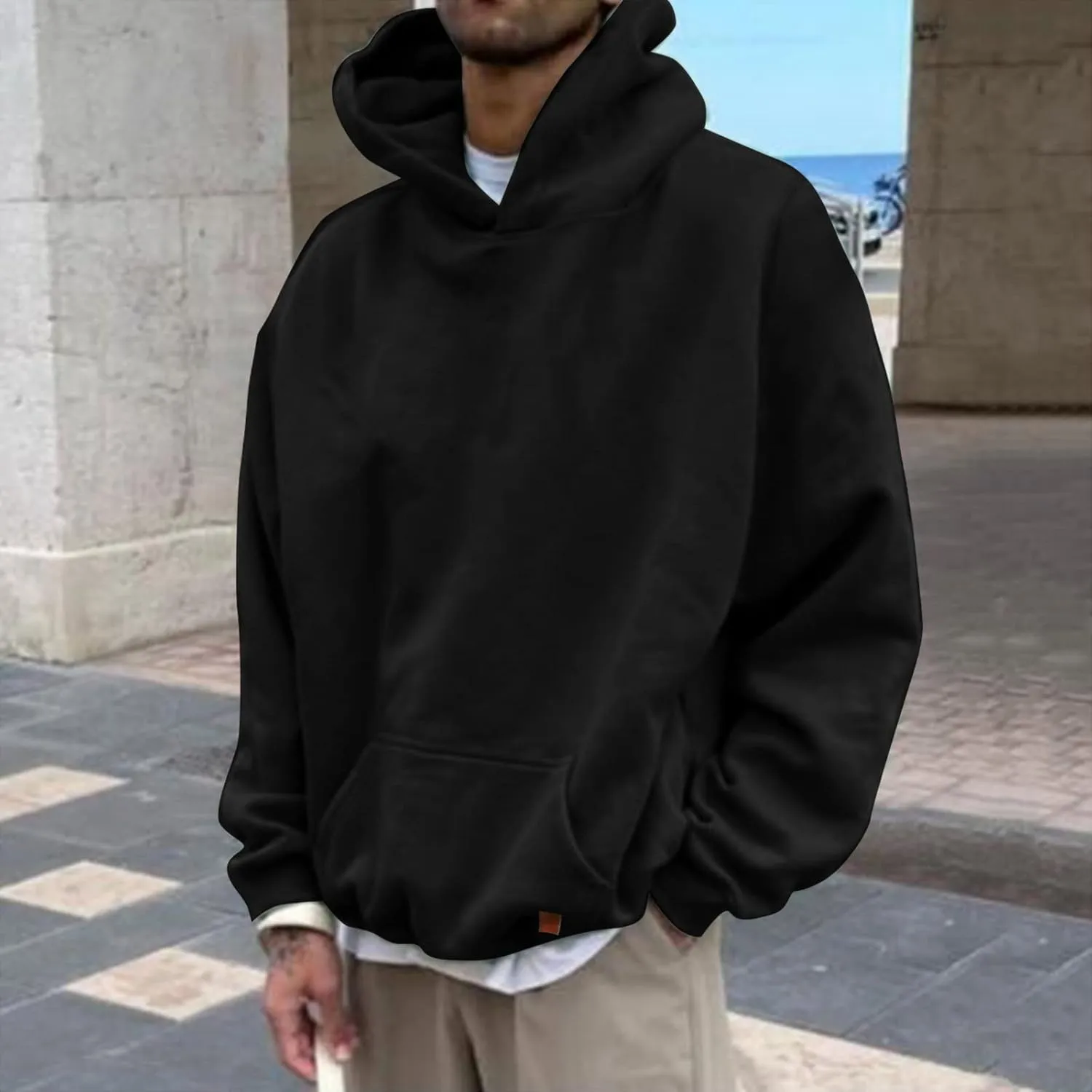 LCMTWX Men Hoodies Casual Hoodies for Men Solid Hooded Sweater Top Pullover Hooded Sweatshirt for Men Pullover Hooded