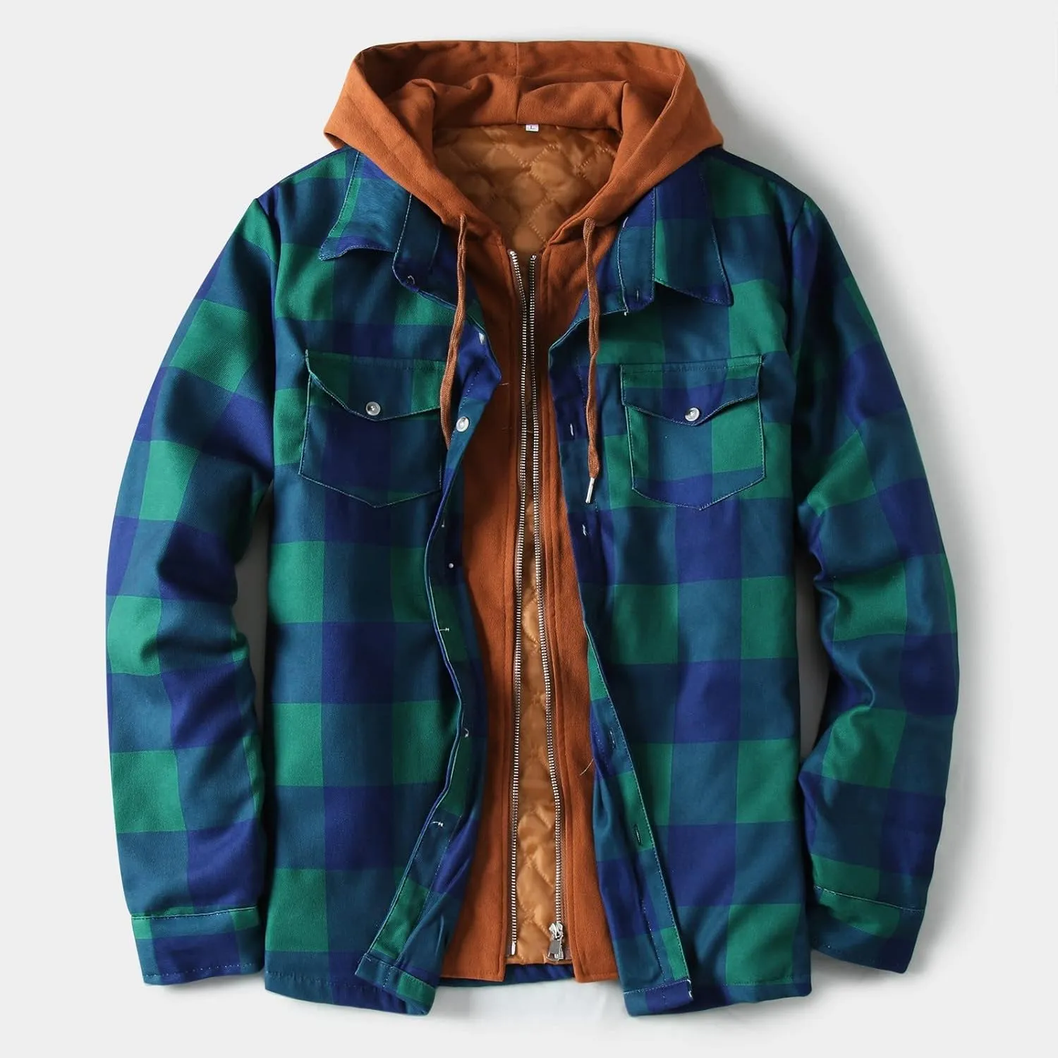 LCMTWX Mens Flannel Jacket And Autumn Plaid Print Lapel Button Down Pocket Long Sleeve Shirt Men Plus Size Big&Tall Mens