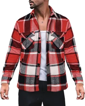LCMTWX Mens Plaid Flannel Jacket Pullover Sweatshirt Jacket Button Collar Warm Sweater Coat with Hood for Men Sherpa Button