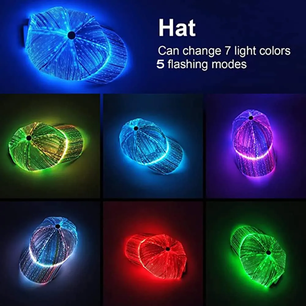 LED Cap Luminous Baseball Hat 7 Colors Glow Hat for Men Women USB Charging Light up Caps for Party Club