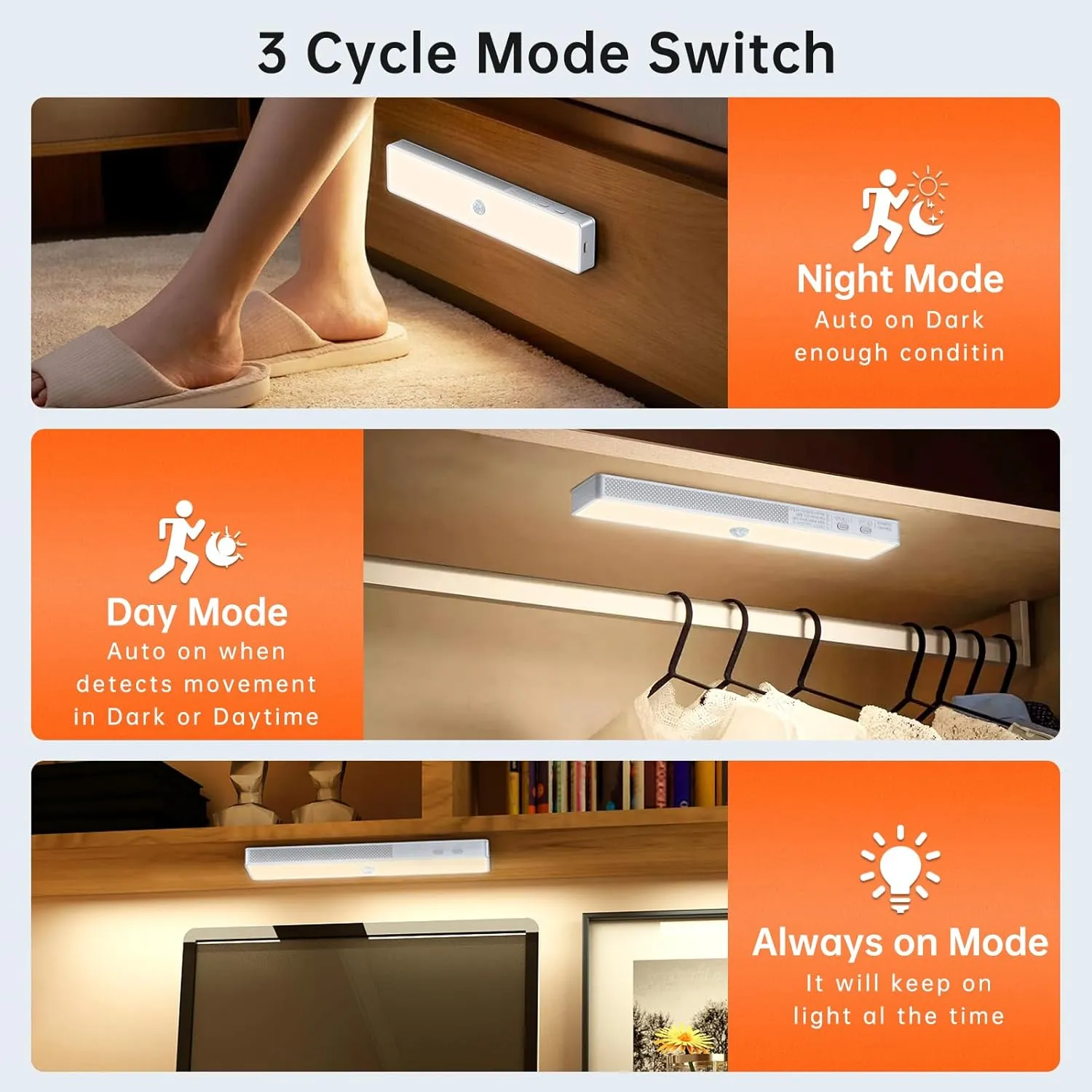 LED Closet Light with Charging Station, 6 Pcs 30LEDs Rechargeable Motion Sensor Under Cabinet Lighting with Remote Control, Wireless Stick-Anywhere Night Safe Light Bar for Wardrobe,Kitchen-Warm White