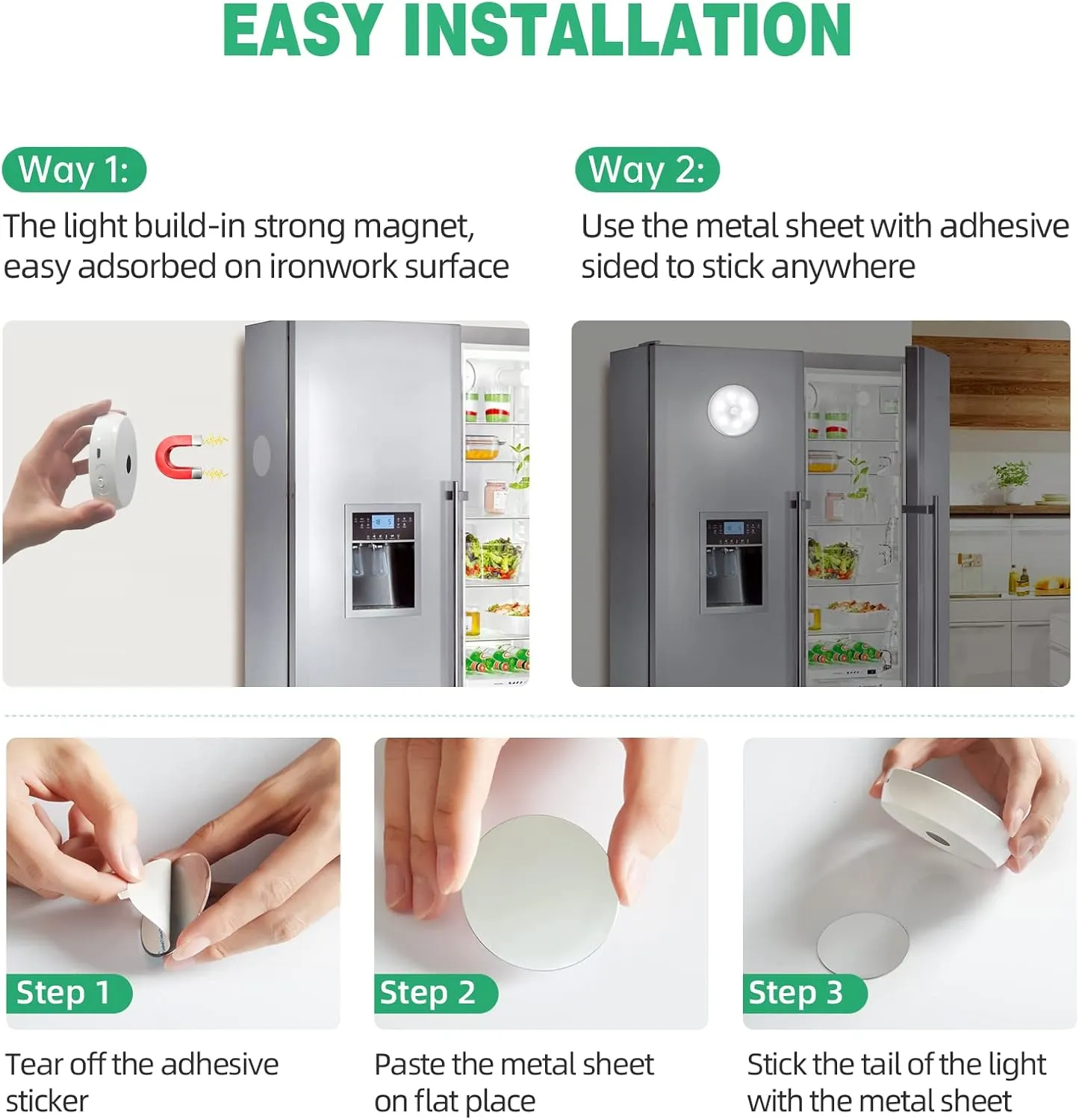 LED Closet Lights Wireless Motion Sensor Step Lights, USB Rechargeable Battery Operated Puck Lights with Remote, Dimmable Under Cabinet Lighting for Counter, Kitchen, Stairs (3 Pack)