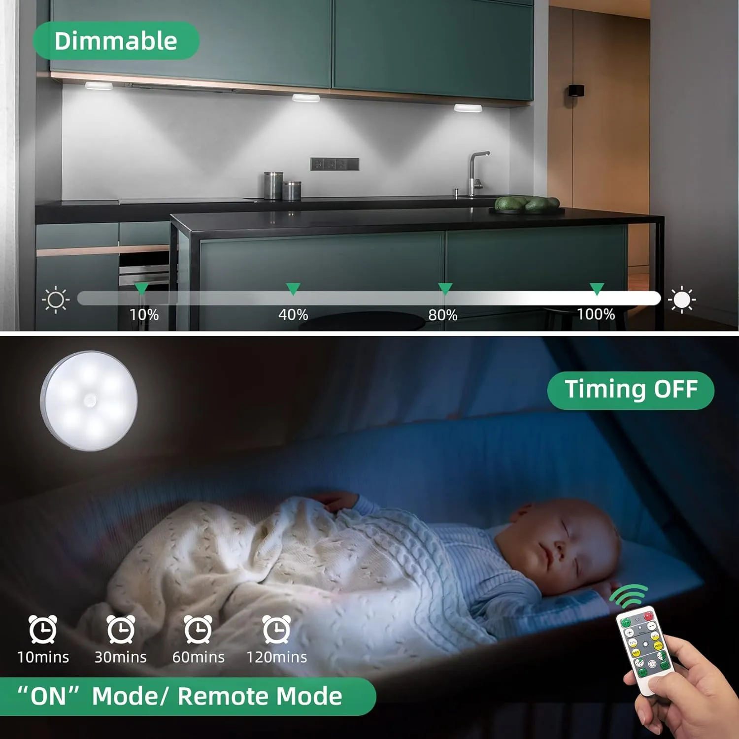 LED Closet Lights Wireless Motion Sensor Step Lights, USB Rechargeable Battery Operated Puck Lights with Remote, Dimmable Under Cabinet Lighting for Counter, Kitchen, Stairs (3 Pack)