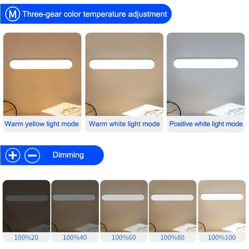 LED eye protection night light wireless touch dimming USB reading lamp bedroom living room cabinet bathroom lighting table lamps