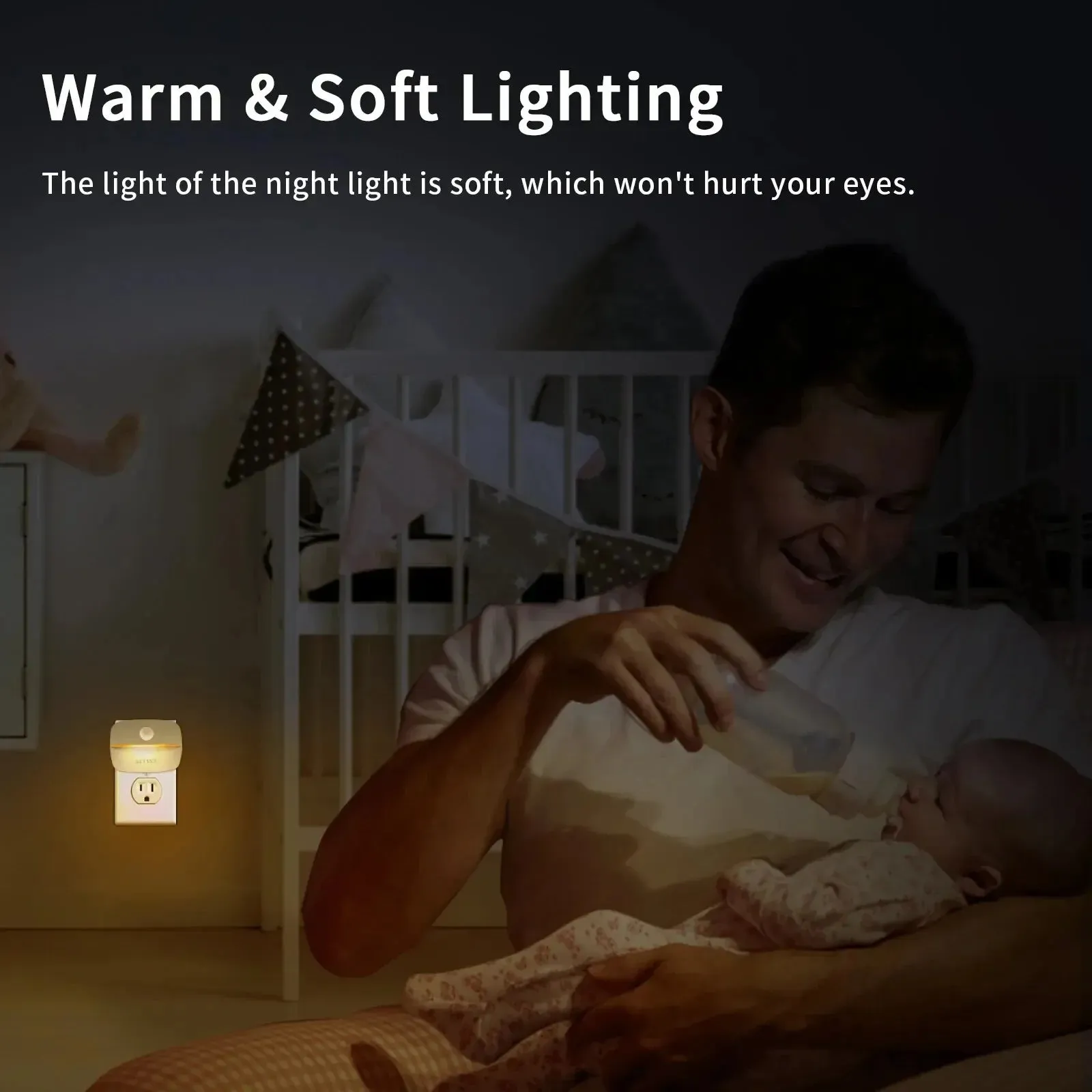 LED Motion Sensor Night Light EU/US Plug, Dimmable Wall Lamp for Bedroom, Toilet, Hallway, Kitchen, Kids