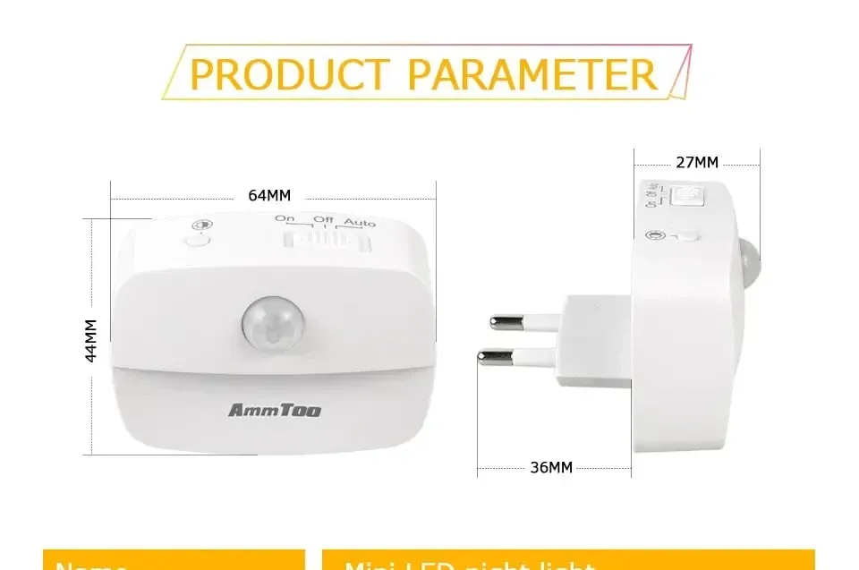 LED Motion Sensor Night Light EU/US Plug, Dimmable Wall Lamp for Bedroom, Toilet, Hallway, Kitchen, Kids