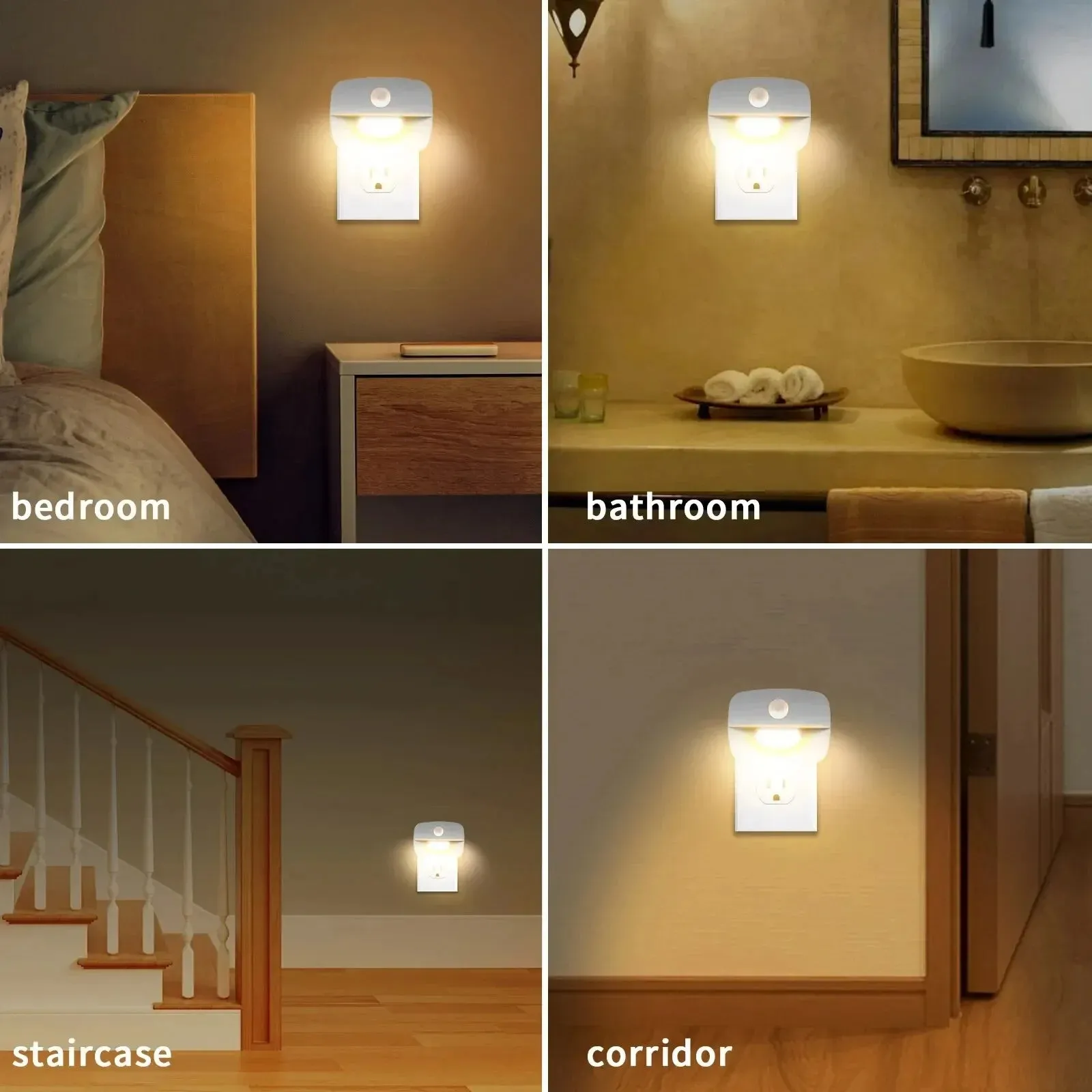 LED Motion Sensor Night Light EU/US Plug, Dimmable Wall Lamp for Bedroom, Toilet, Hallway, Kitchen, Kids