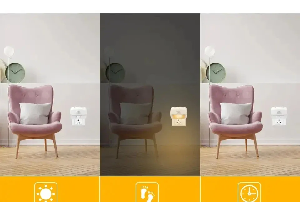 LED Motion Sensor Night Light EU/US Plug, Dimmable Wall Lamp for Bedroom, Toilet, Hallway, Kitchen, Kids