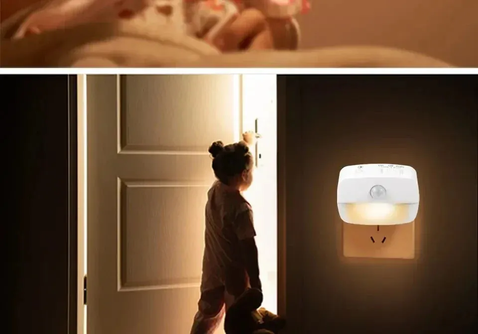 LED Motion Sensor Night Light EU/US Plug, Dimmable Wall Lamp for Bedroom, Toilet, Hallway, Kitchen, Kids
