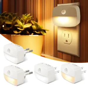 LED Motion Sensor Night Light EU/US Plug, Dimmable Wall Lamp for Bedroom, Toilet, Hallway, Kitchen, Kids