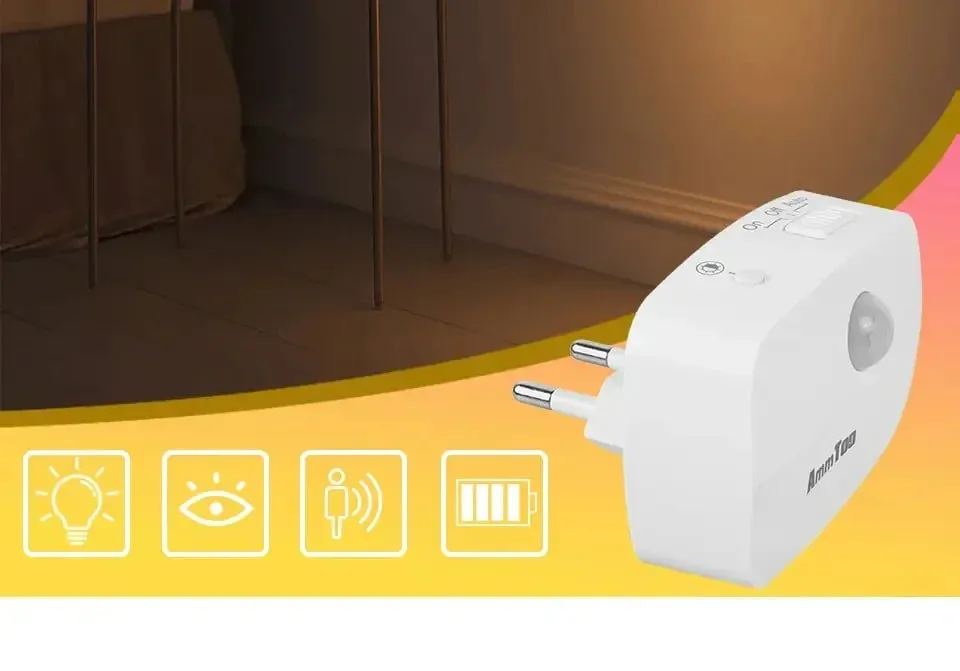 LED Motion Sensor Night Light EU/US Plug, Dimmable Wall Lamp for Bedroom, Toilet, Hallway, Kitchen, Kids