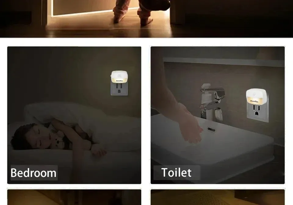 LED Motion Sensor Night Light EU/US Plug, Dimmable Wall Lamp for Bedroom, Toilet, Hallway, Kitchen, Kids