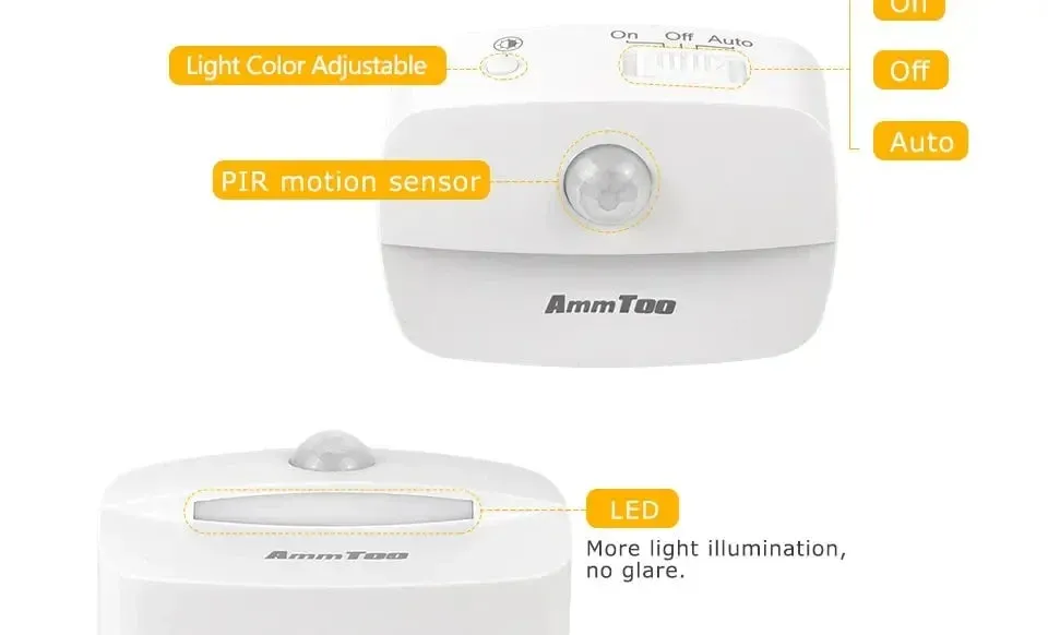 LED Motion Sensor Night Light EU/US Plug, Dimmable Wall Lamp for Bedroom, Toilet, Hallway, Kitchen, Kids