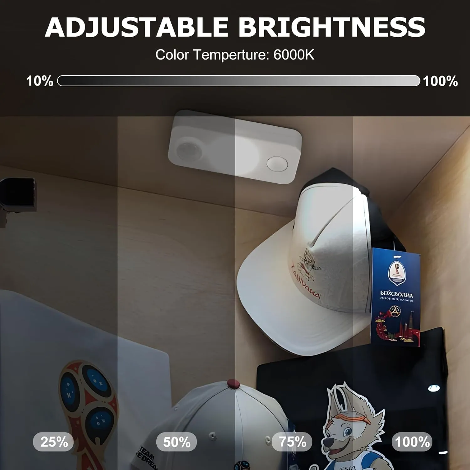 LED Motion Sensor Puck Lights, Rechargeable Cabinet Lights, Stick on Wireless LED Night Light for Closet, Drawer, Shelf, Under Cabinet, Daylight White 4Pack, USB Charging Cord Included