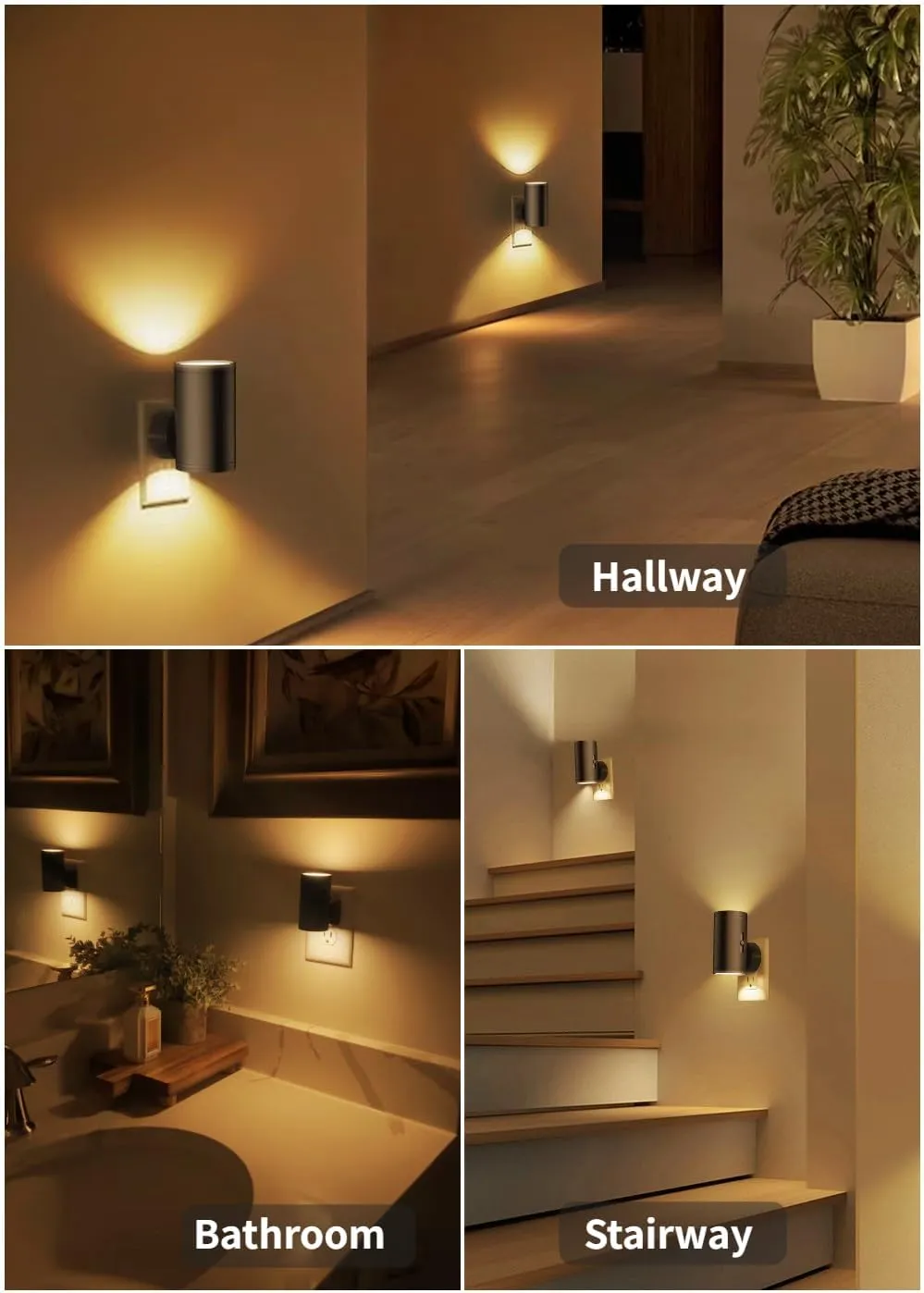 LED Night Light Plug in, Night Lights Plug into Wall Dusk to Dawn Sensor,5-300LM Adjustable Brightness, 2700K,Dimmable Night Lights for Kitchen,Hallway Bedroom,Stairway,2 Pack