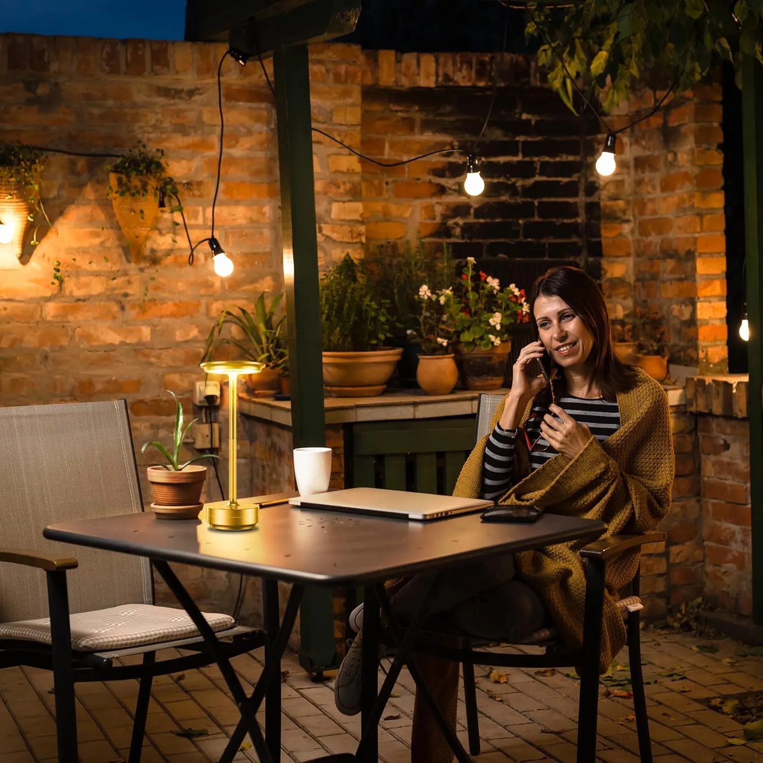 LED Rechargeable Cordless Table Lamp, Battery Operated Stepless Dimming Modern Portable Outdoor Table Light for Dining Restaurant Patio.(Brushed Gold)