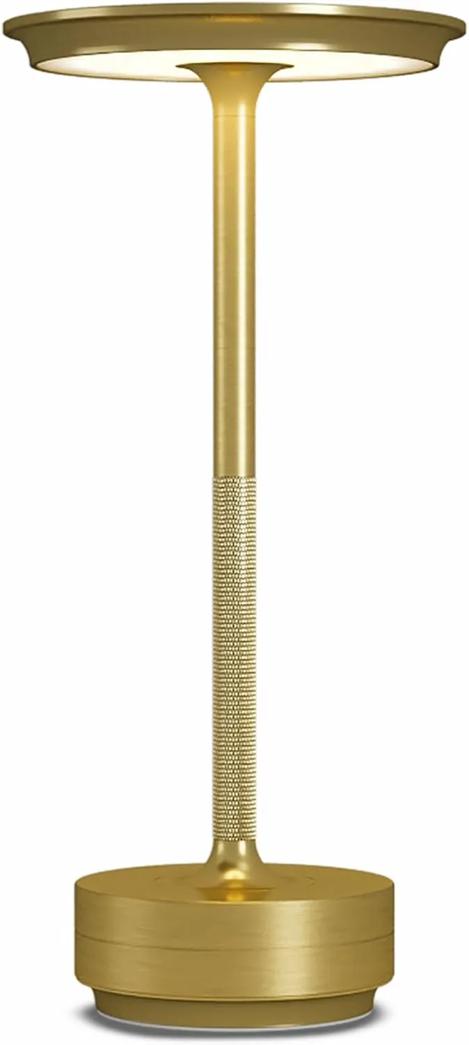 LED Rechargeable Cordless Table Lamp, Battery Operated Stepless Dimming Modern Portable Outdoor Table Light for Dining Restaurant Patio.(Brushed Gold)