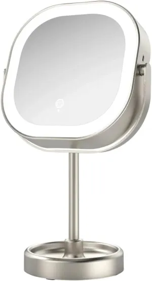 LED Vanity Mirror Double-Sided 1x/10x with 3 Light Settings, 360° Rotation, USB Rechargeable
