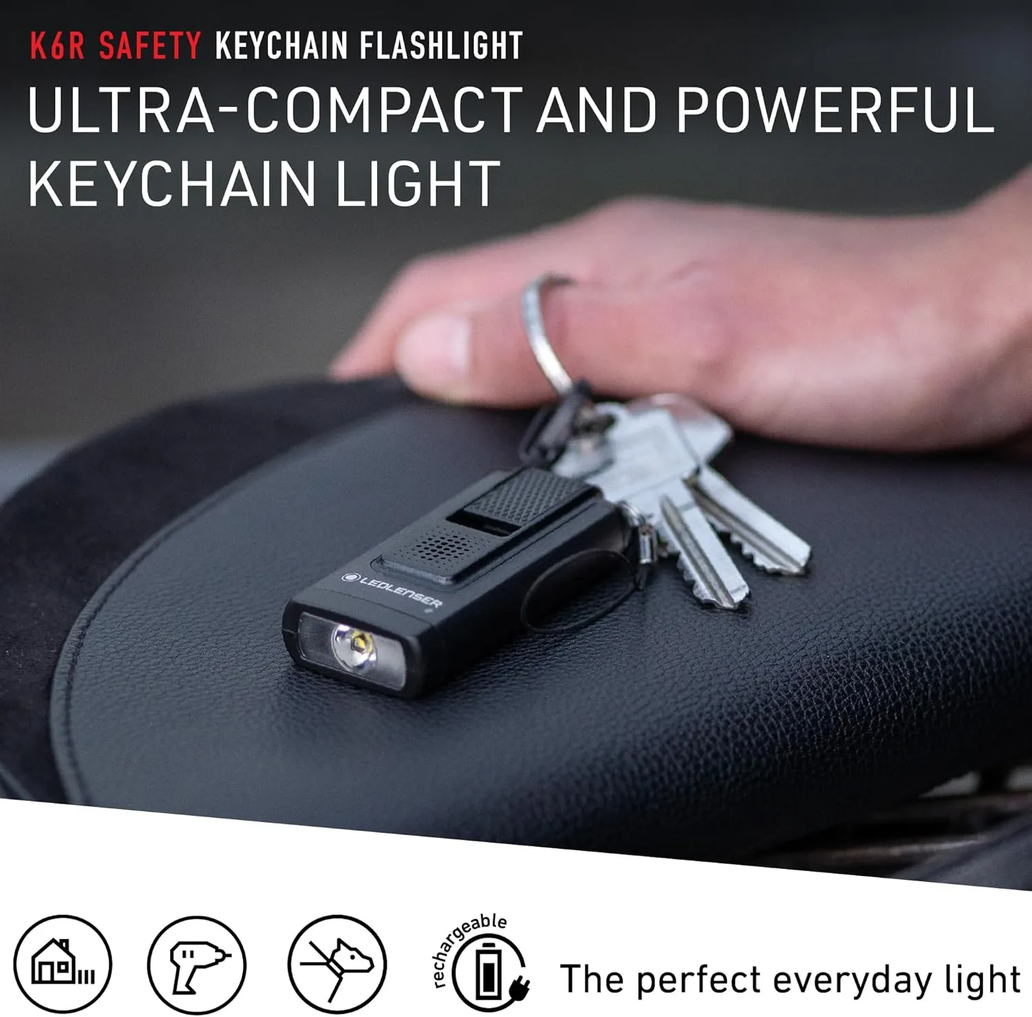 Ledlenser K6R Safety Alert Ultra-Compacted Foldout USB-A Rechargeable Keychain Flashlight 400 Lumens in Gift Box, Gray