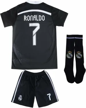LeenBD No #7 Madrid Black Dragoon Special Edition Kids Soccer Jersey Kit Shorts Socks Set Youth Sizes