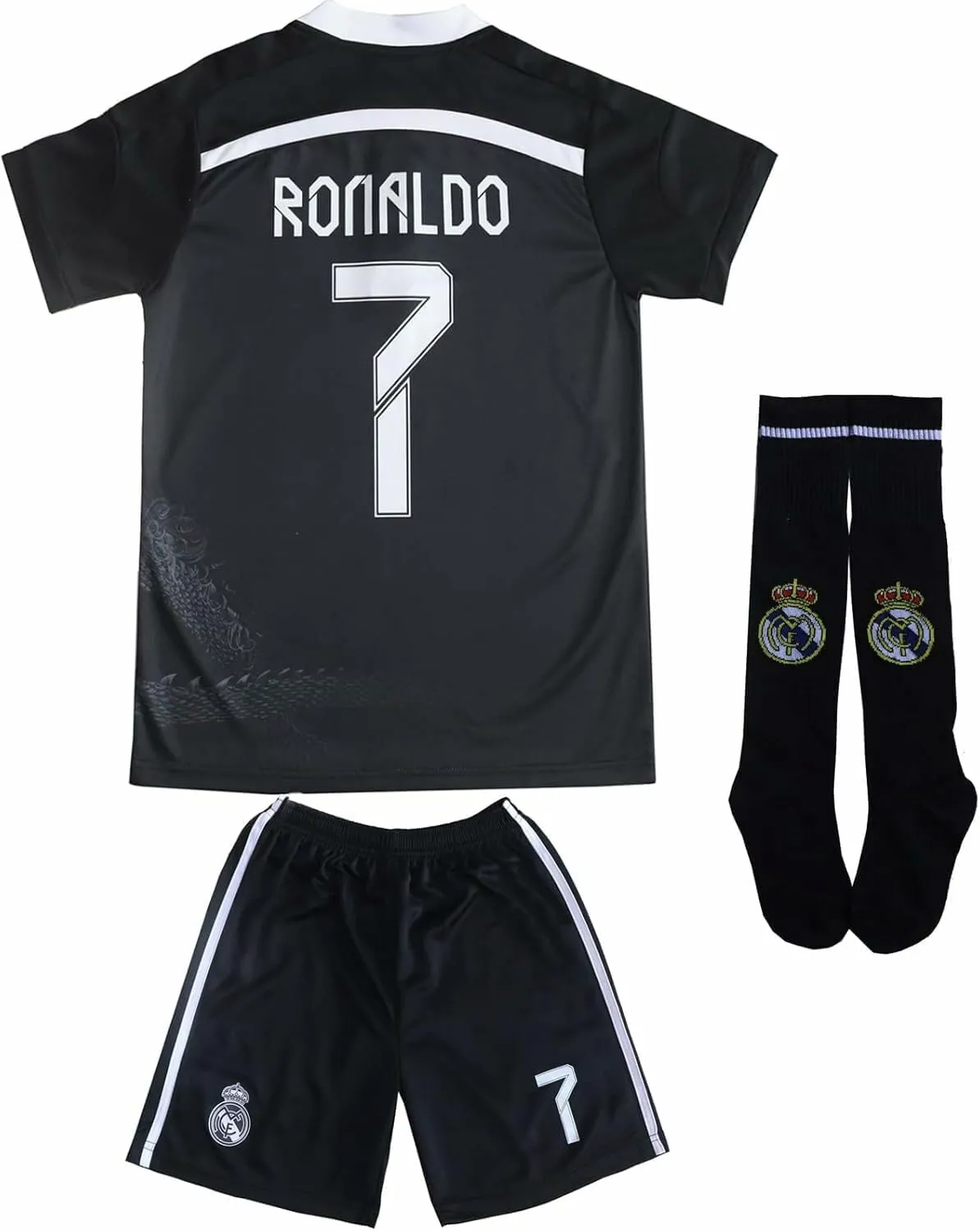 LeenBD No #7 Madrid Black Dragoon Special Edition Kids Soccer Jersey Kit Shorts Socks Set Youth Sizes