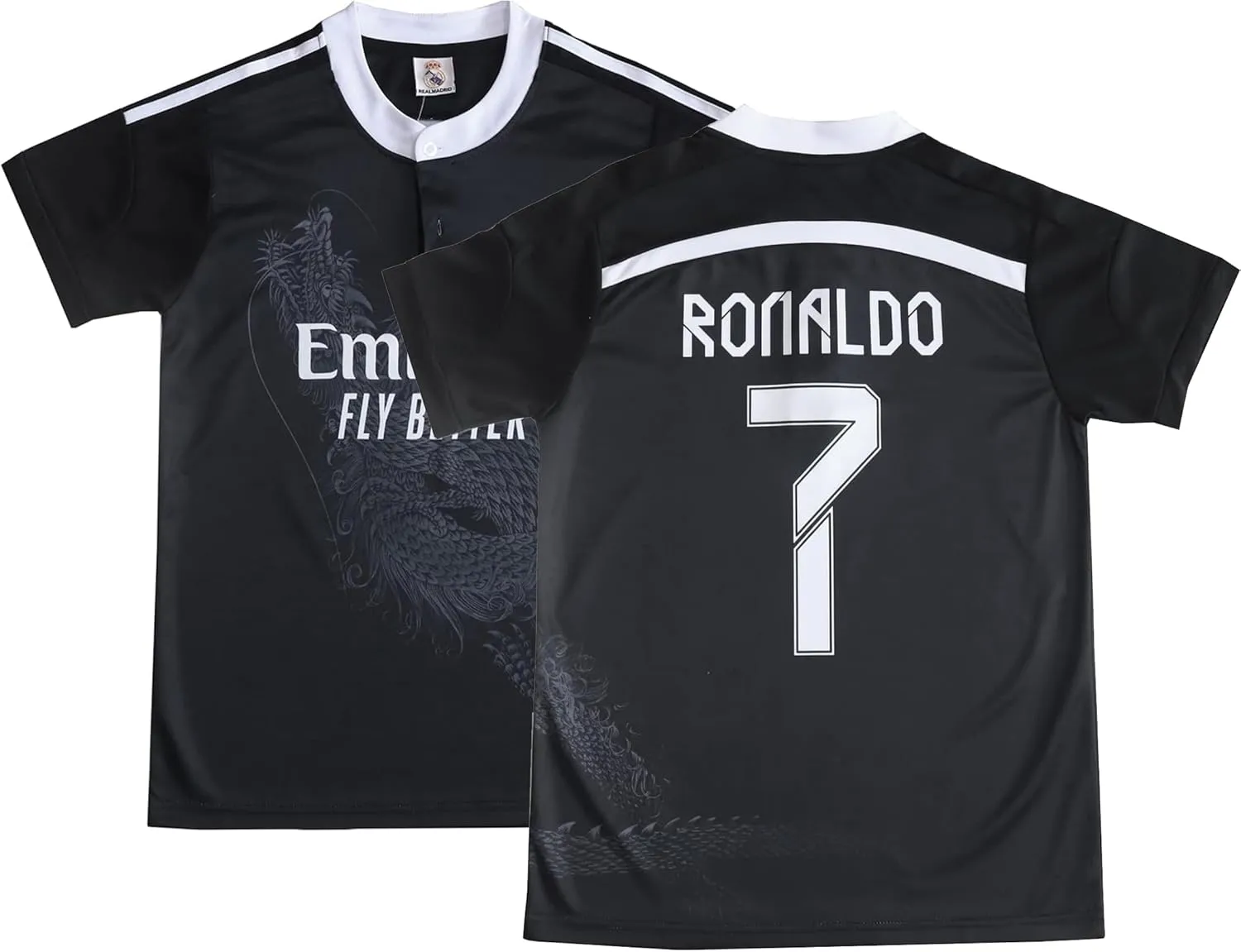 LeenBD No #7 Madrid Black Dragoon Special Edition Kids Soccer Jersey Kit Shorts Socks Set Youth Sizes