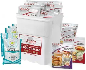 Legacy Food Storage 183 Serving Emergency Food Supply Bucket, 40,720 Total Calories, 12 Shelf Stable Lunch & Dinner Entrees, 4 Breakfasts, 6 Sides, 2 Drinks, Freeze Dried Survival Meals for MRE Camping, Hiking, Prepping
