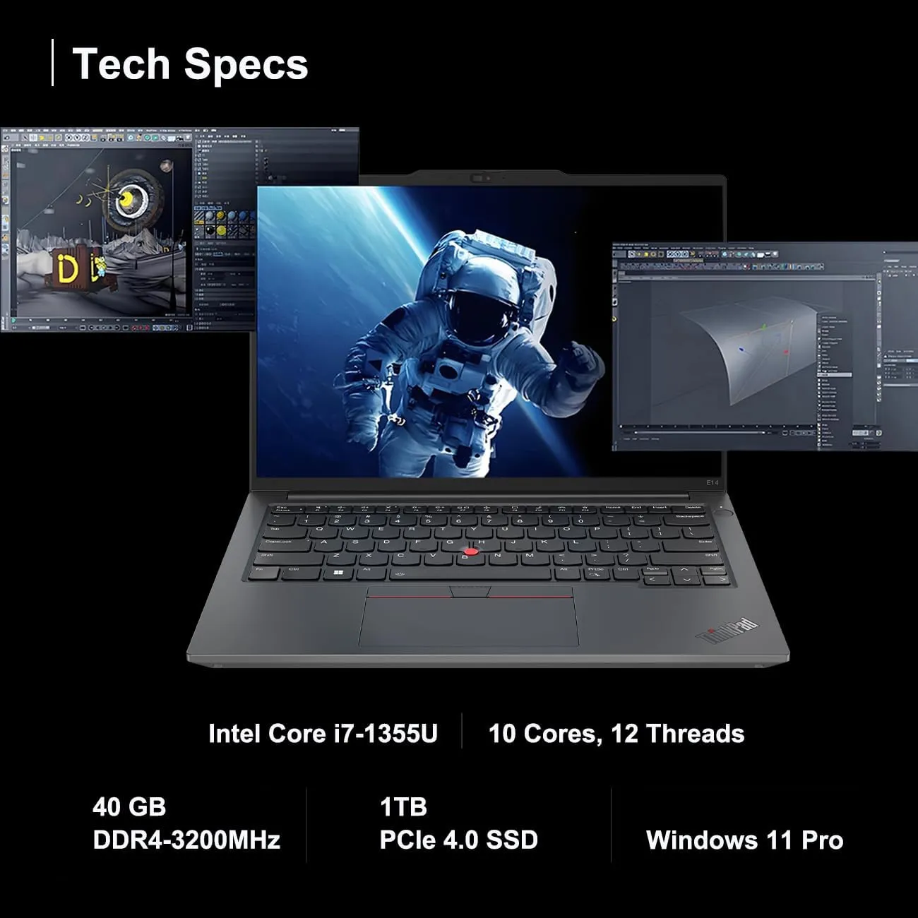 Lenovo ThinkPad E14 Gen 5 Business Laptop (14" FHD  Anti-glare, Intel 10-Core i7-1355U, 40GB RAM, 1TB SSD) Backlit, Fingerprint, Fast Charge, 1080p RGB Webcam, Wi-Fi 6, Win 11 Pro w/ Copilot