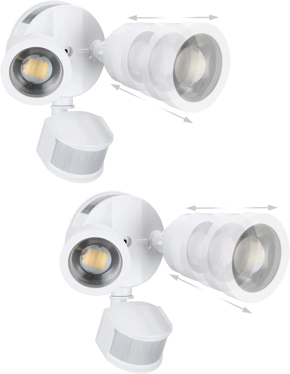 LEONLITE 25W LED Security Light Adjustable, Motion Sensor Flood Lights Outdoor, 30°-80° Beam Angle, Dual-Head Security Light, Wet Location, 5000K Daylight, ETL Listed, White, Pack of 2