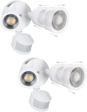 LEONLITE 25W LED Security Light Adjustable, Motion Sensor Flood Lights Outdoor, 30°-80° Beam Angle, Dual-Head Security Light, Wet Location, 5000K Daylight, ETL Listed, White, Pack of 2