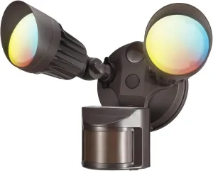 LEONLITE 3CCT LED Security Light, Motion Sensor Flood Lights Outdoor, Aluminum, 3 Modes Motion Detector Dusk to Dawn Switch Control, 3000K/4000K/5000K Selectable, IP65, Adjustable 2-Head, ETL, Bronze