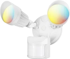 LEONLITE 3CCT LED Security Light, Motion Sensor Flood Lights Outdoor, Aluminum, 3 Modes Motion Detector Dusk to Dawn Switch Control, 3000K/4000K/5000K Selectable, IP65, Adjustable 2-Head, ETL, White