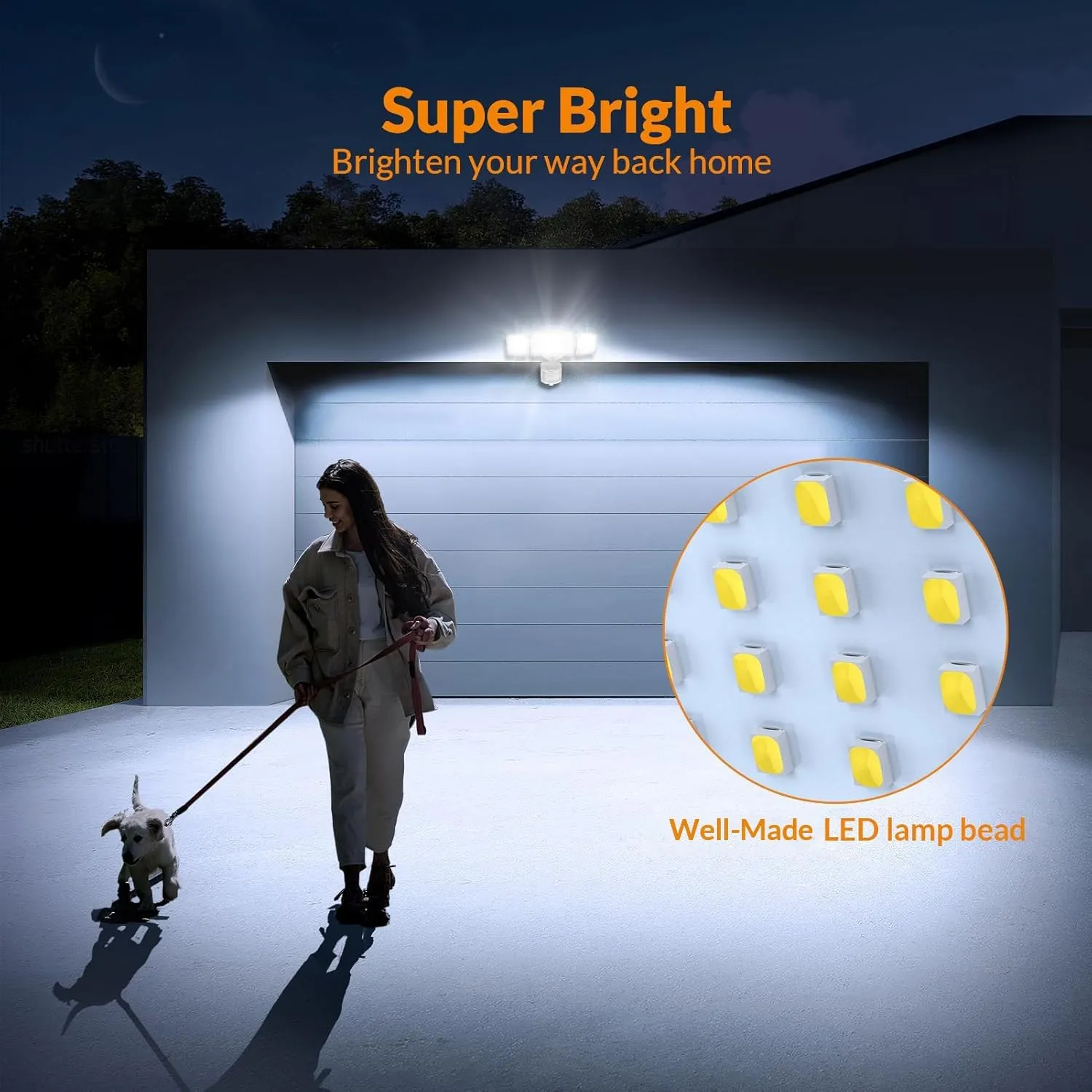 LEPOWER 1600LM LED Solar Security Lights Motion Outdoor, Solar Motion Sensor Light, 5500K White Light IP65 Waterproof Outdoor Flood Solar Light with 3 Adjustable Head for Yard, Garage（White）