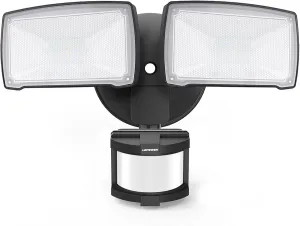 LEPOWER LED Security Lights Motion Sensor Light Outdoor, 30W 3200LM Motion Security Light, 5500K, IP65 Waterproof, 2 Head Motion Detector Flood Light for Garage, Yard, Porch, Black (Not Solar Powered)
