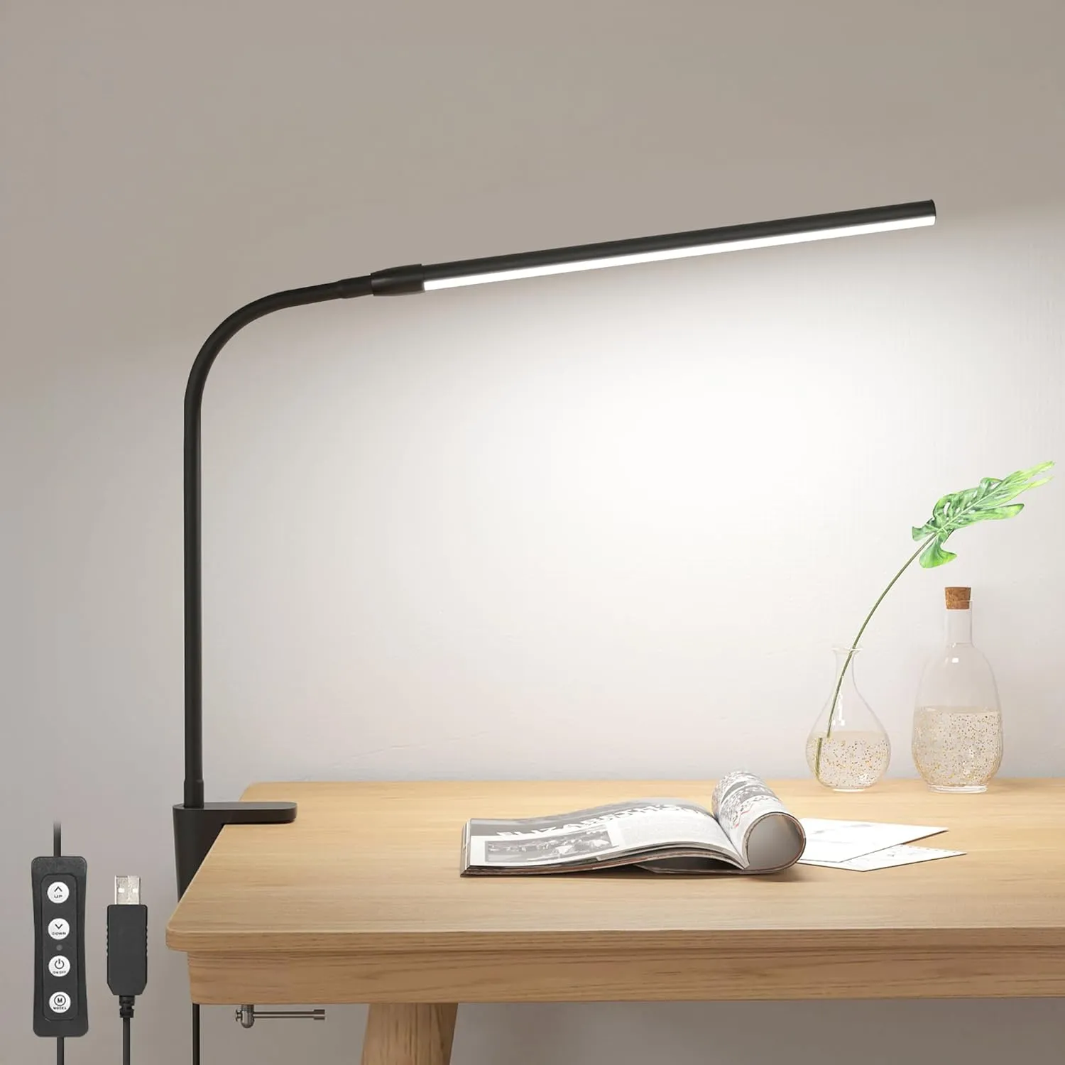 Lepro Clip on Desk Lamp LED Reading light Dimmable USB Small Clamp Lamp with 3 Color Modes 10 Brightness, Adjustable Flexible Gooseneck Table Light for Bed Headboard, Nail, Home Office,Computer(Black)