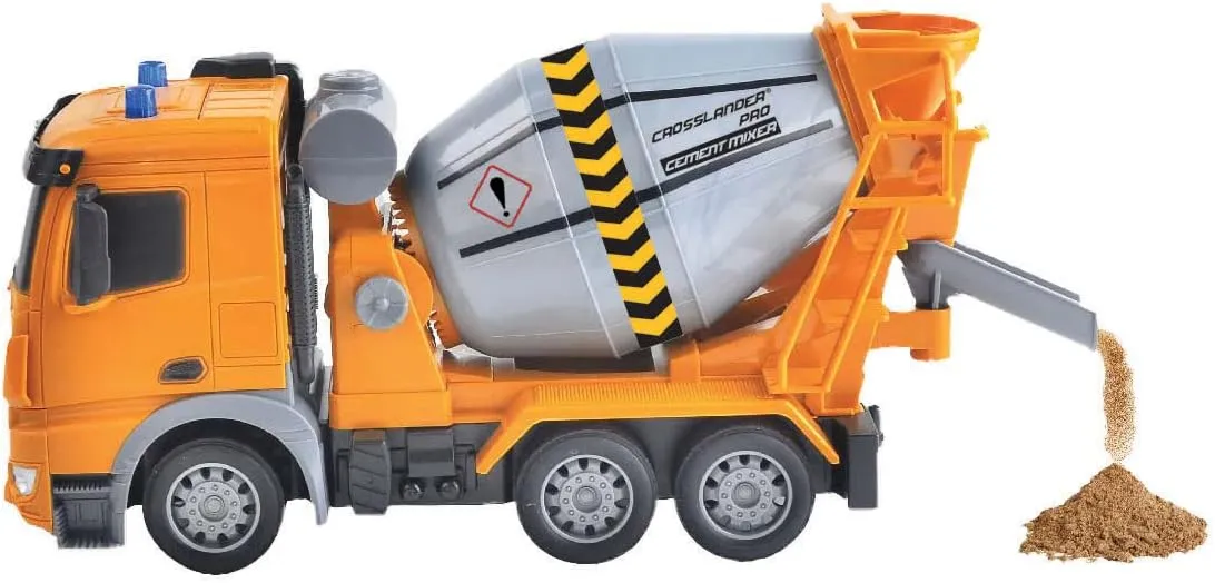 Lexibook, Crosslander® pro RC Concrete Mixer, Remote Controlled Truck Mixer, Light Effects, 360° Rotating Tank, Rechargeable, RCP15