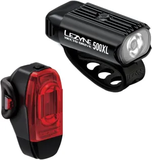 Lezyne Hecto Drive 500XL and KTV Drive Pro  Bicycle Light Set, Front and Rear Pair, 500/150 Lumen, White/Red LED, Road, Mountain, Gravel Bike, USB/USB-C Rechargeable