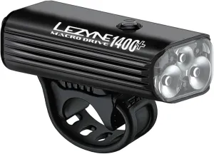 LEZYNE Macro Drive Bicycle USB Rechargeable IPX7 Waterproof 3 White LED Tri-Focus Optics Front Light w/ 4 Solid & 3 Flash Modes | Silicone Rubber Mounting Strap - 1400/1300 Lumens Options