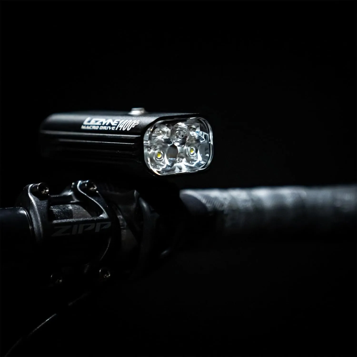 LEZYNE Macro Drive Bicycle USB Rechargeable IPX7 Waterproof 3 White LED Tri-Focus Optics Front Light w/ 4 Solid & 3 Flash Modes | Silicone Rubber Mounting Strap - 1400/1300 Lumens Options